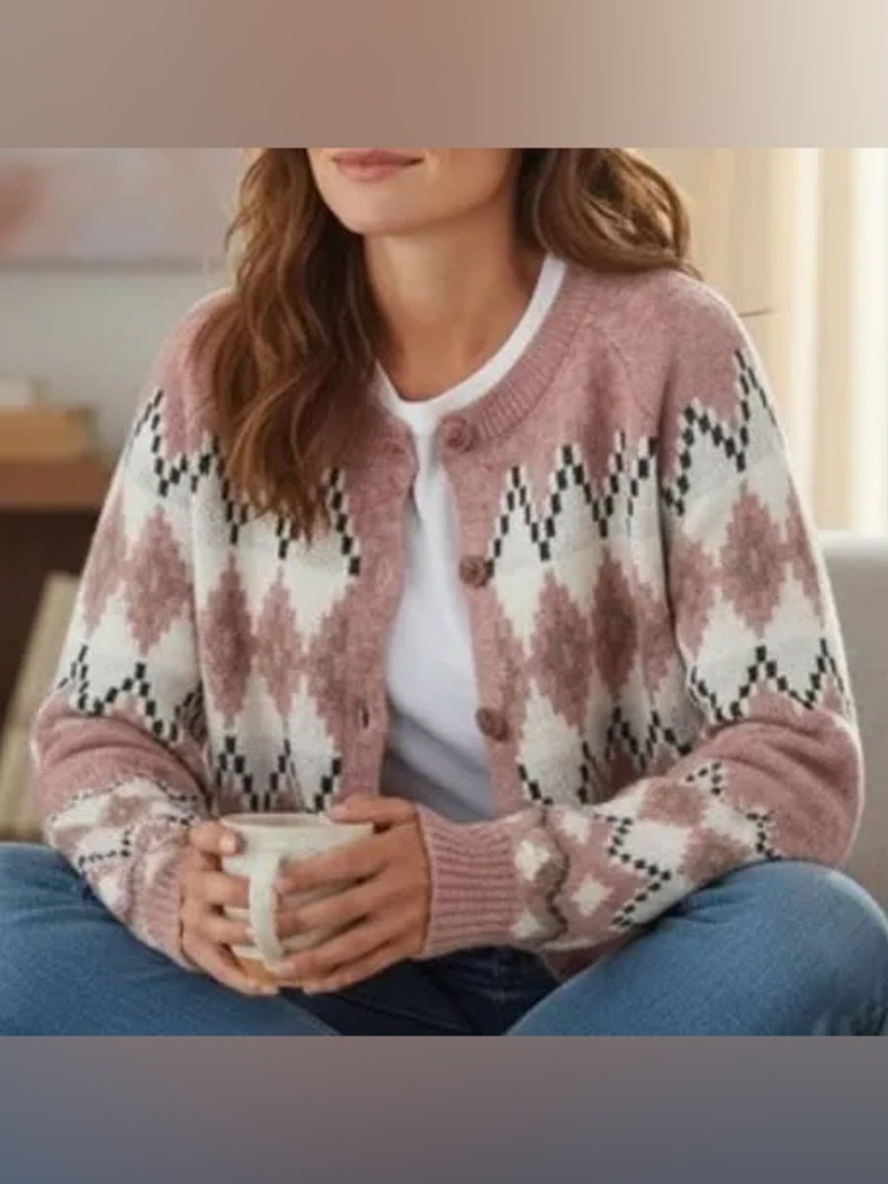 FRYE Fair Isle Button Front Knit Cardigan Sweater